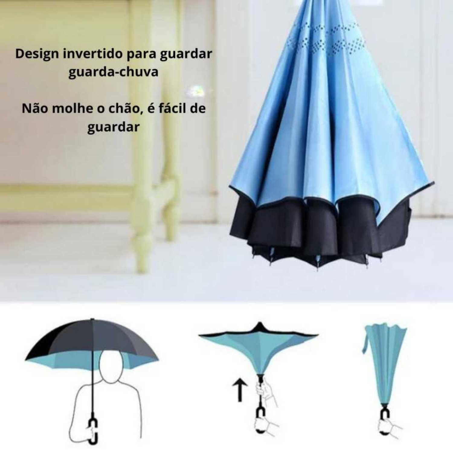 Miniatura Guarda Chuva Invertido Grande Sombrinha Abre Fecha Contrário