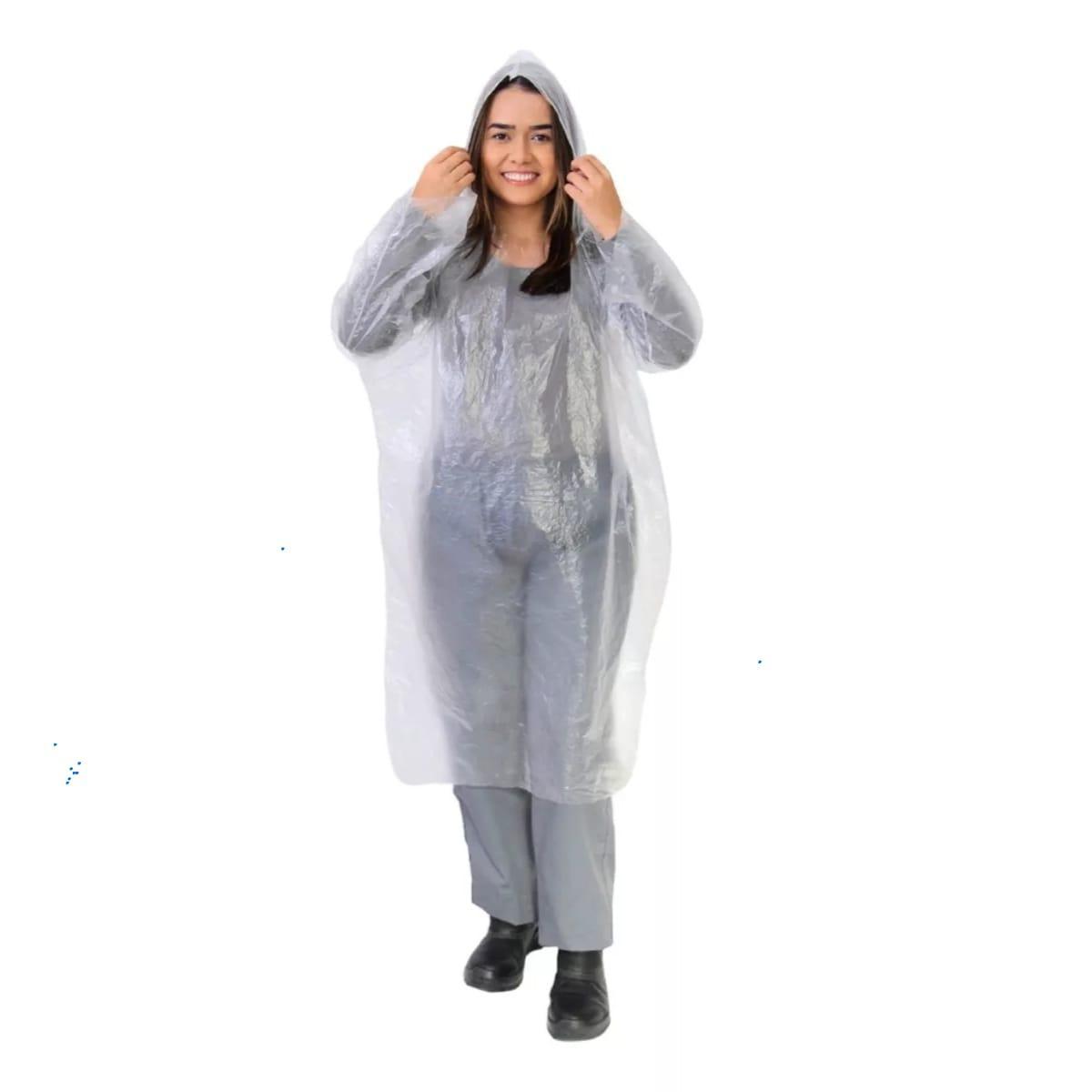 Miniatura 50 Capas De Chuva Descartavel Transparente Com Capuz Unissex