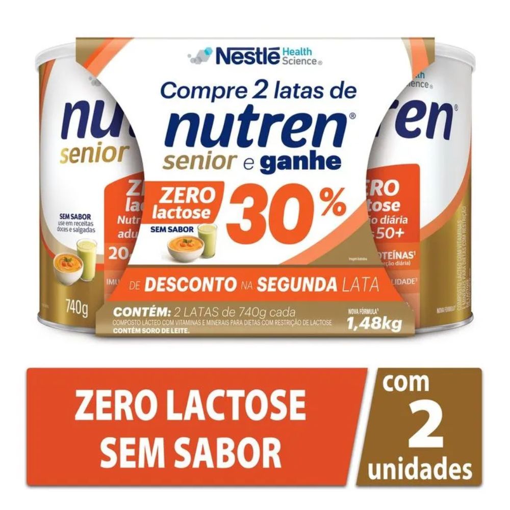 Miniatura Nutren Senior Zero Lactose Sem Sabor 2 Unidades de 740g Cada