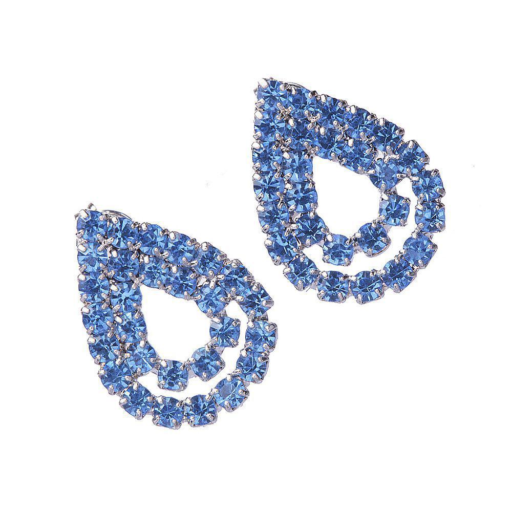 Miniatura Brinco De Gota Dupla Com Critais Azul Claro Folheado A Metalico