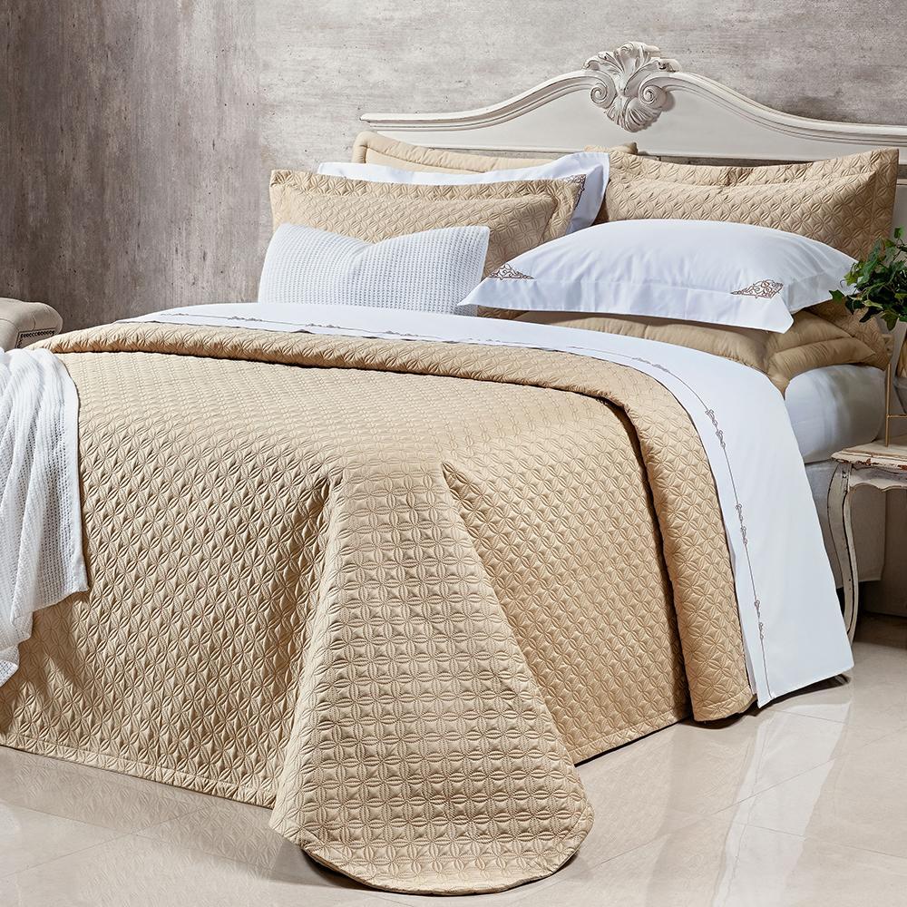 Miniatura Cobre Leito Solteiro King Torino 2Pçs Bordado 400 Fios Cáqui