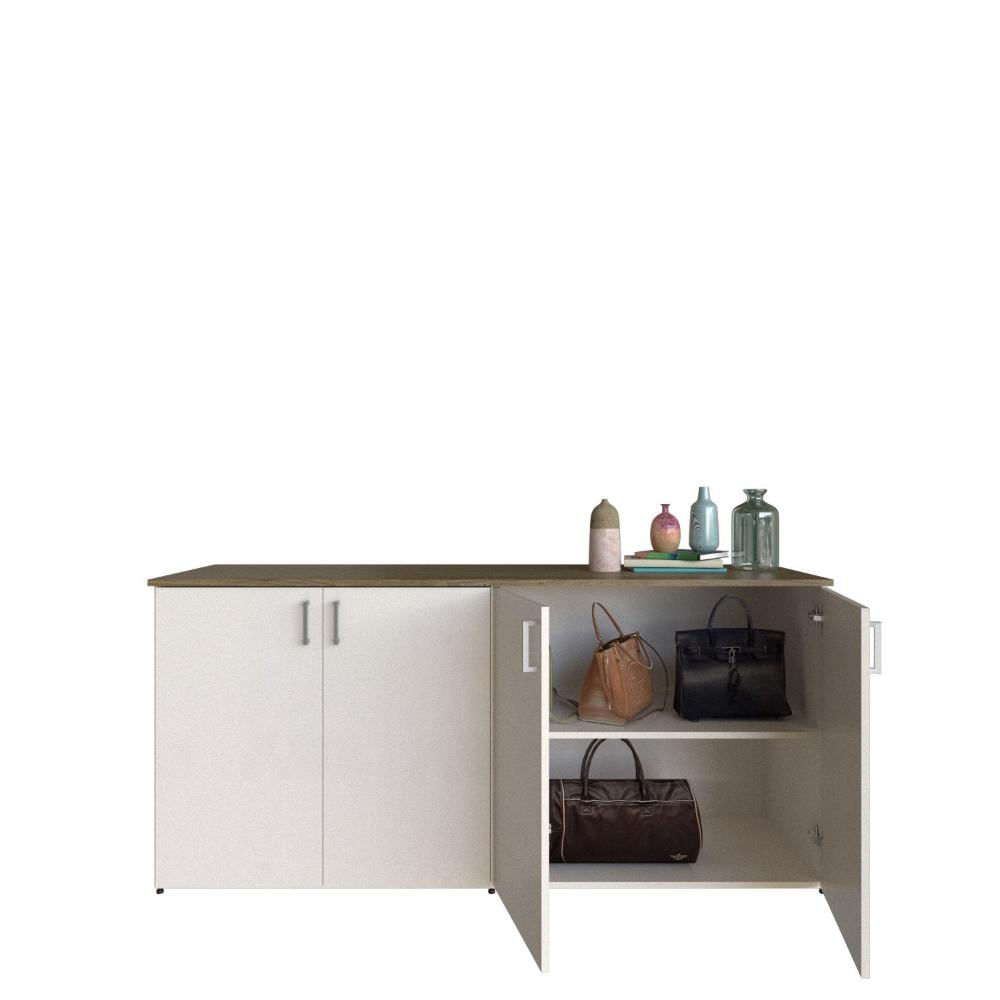 Armário Duplo Baixo para Quarto Moderno Branco/ Mel