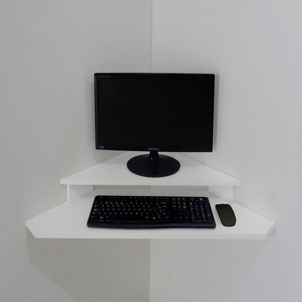 Miniatura Rack Suspenso Aparador Bancada Estante De Canto Para Computador Monitor Branco