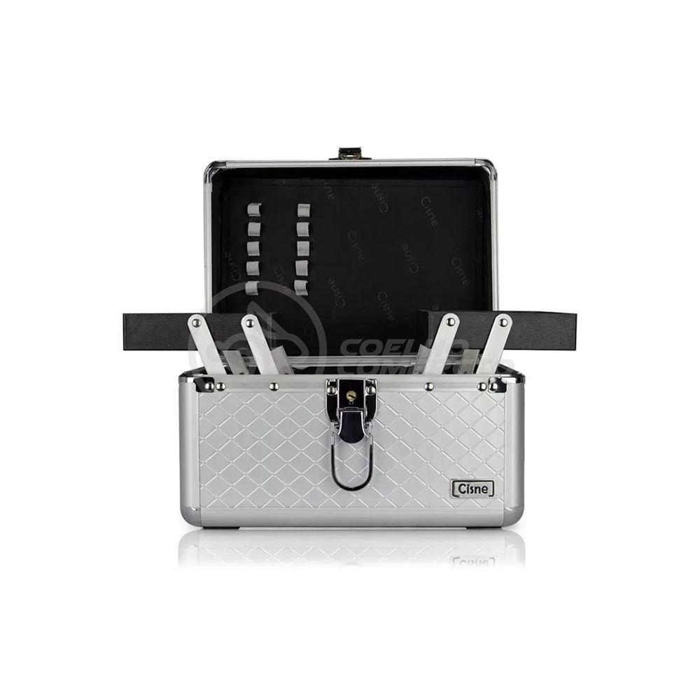 Miniatura Maleta De Maquiagem E Joias Cisne Organizadora Completa Csn-5131 Prata Profissional