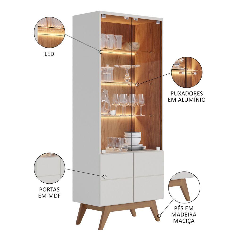 Cristaleira Portas De Vidro Rebeca E Espelho Adnet 54cm C05 Off White/freijó - Mpozenato