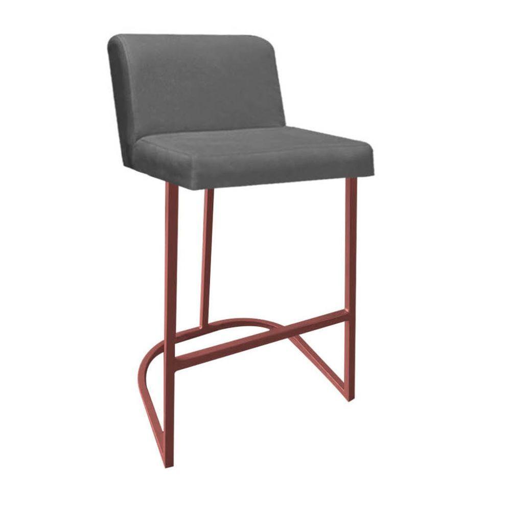 Miniatura Kit 07 Banquetas Com Encosto Confort Bistrô Cozinha Ferro Bronze Sintético Cinza - Amey Decor