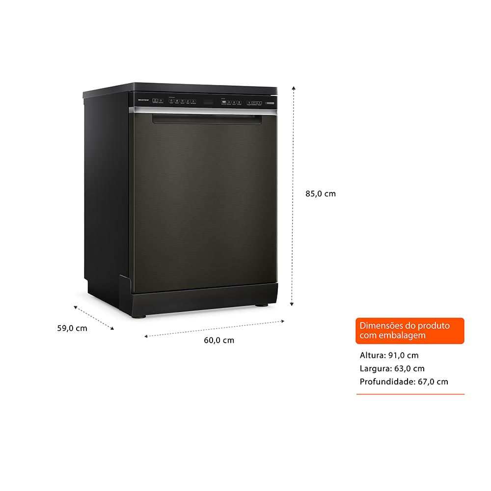 Miniatura Lava-Louças Brastemp Eclipse Collection Black Stainless com 15 Serviços, 05 Programas de Lavagem - BLF62AP 110