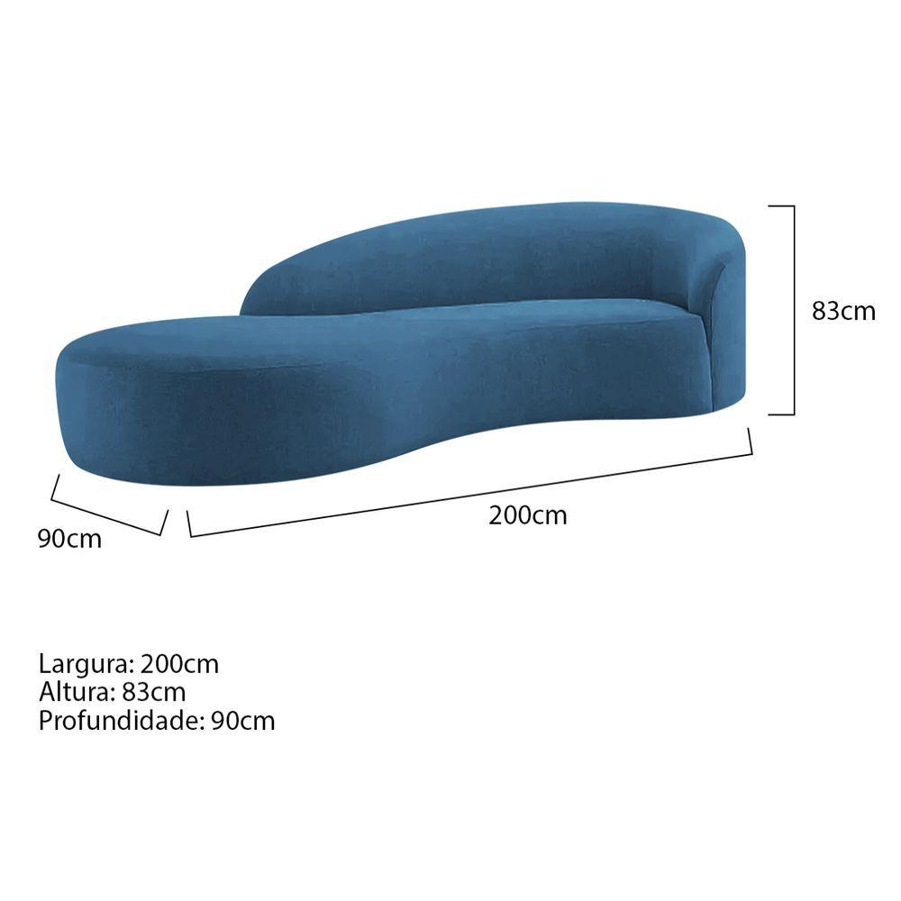 Divã Recamier Orgânico França 200cm Lado Esquerdo Linho - Amarena Moveis Cor Azul Royal