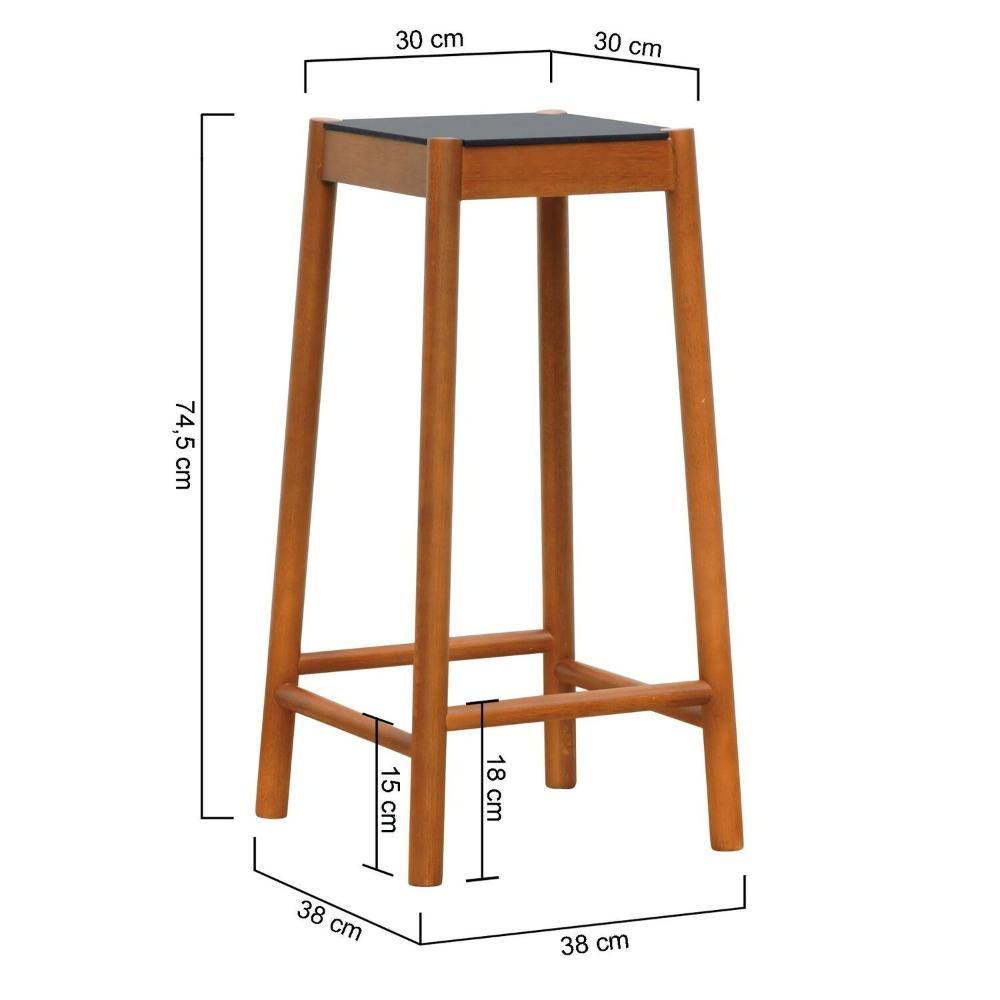 Miniatura Banco Alto Amber Madeira Maciça Assento Mdf Bp Amêndoa/Preto