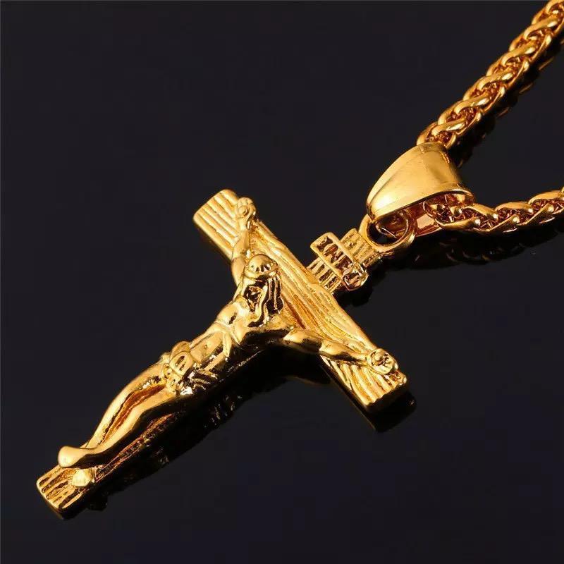 Miniatura Colar Cruz Crucifixo Corrente Pingente Cristo Jesus Dourado