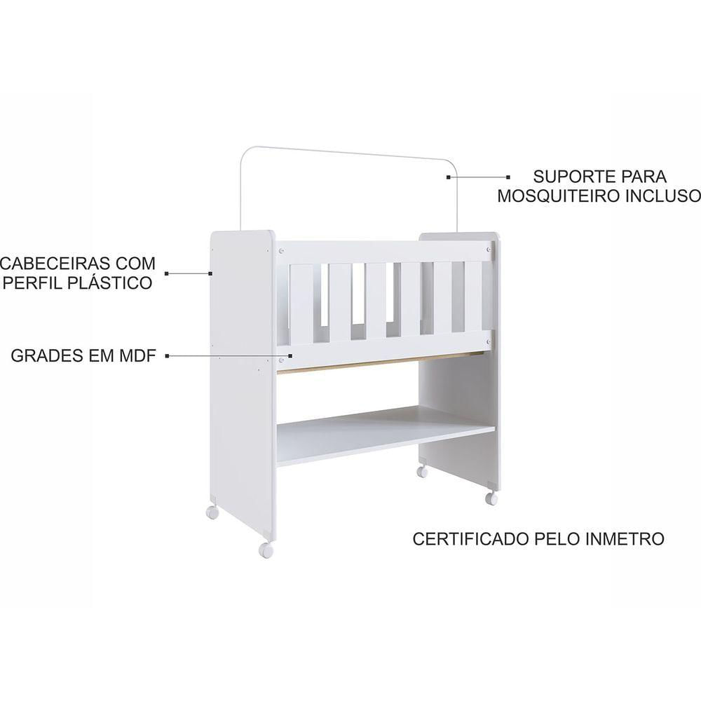 Miniatura Mini Berço Moisés Com Suporte Mosquiteiro 1 Nicho Branco