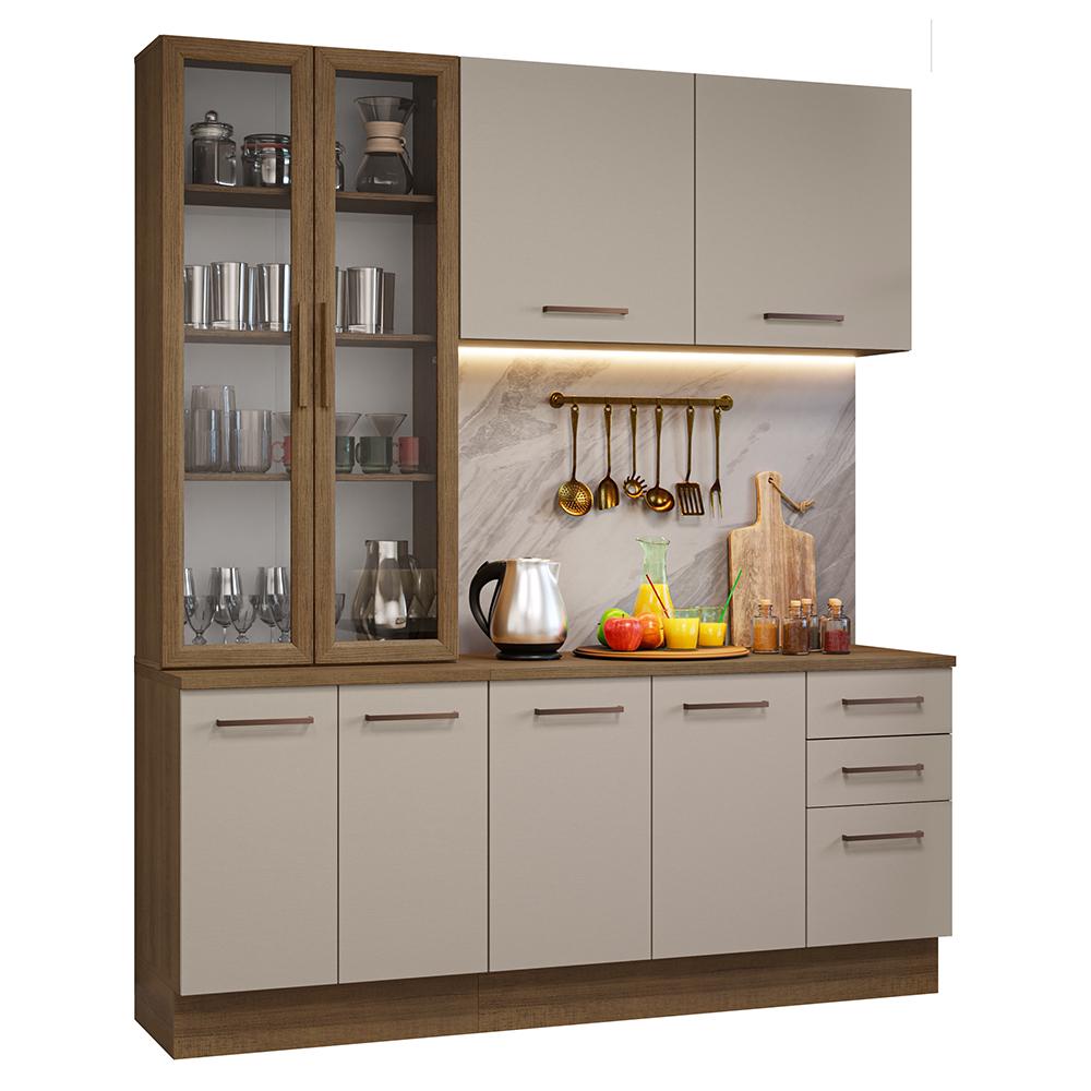 Miniatura Armário de Cozinha Compacta 190cm com Cristaleira Rustic/Crema Agata Madesa 01 Rustic/Crema