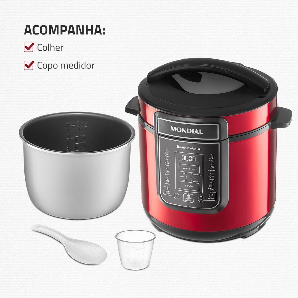 Miniatura Panela de Pressão Elétrica Digital 6L Mondial Vermelho/Inox PE-60-6L-RI 127V/60HZ