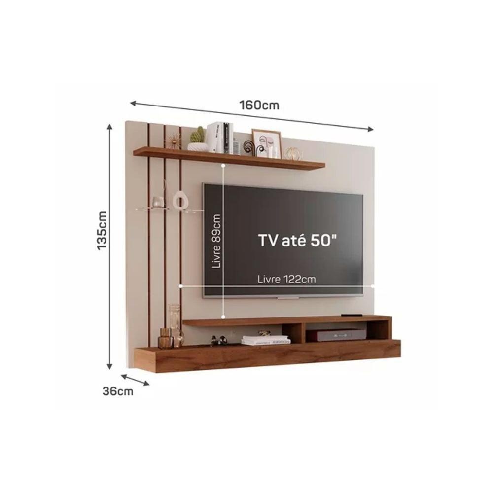 Miniatura Painel Quarto P/ Tv Até 50 Polegadas Valência Plus C/ Prateleira E Nichos 160x135cm Cinamomo/off White - Permóbili