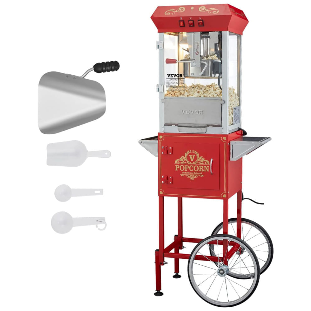 Miniatura Carrinho de Pipoca Retro Profissional com Panela de 236 mL, Faz até 48 Xícaras, Inclui Acessórios, 110V 850W, Vevor, Ve...
