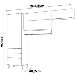 Miniatura Cozinha Compacta Bartira Topázio UP com 5 Portas, 3 Gavetas e 4 Prateleiras - 262,5cm de largura Damasco/Branco