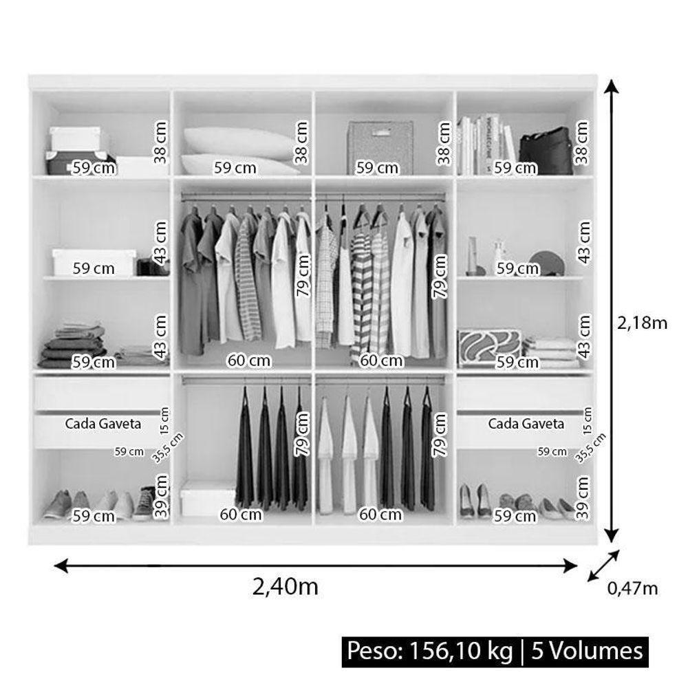 Miniatura Guarda Roupa Casal Prime 1684 Branco - Araplac