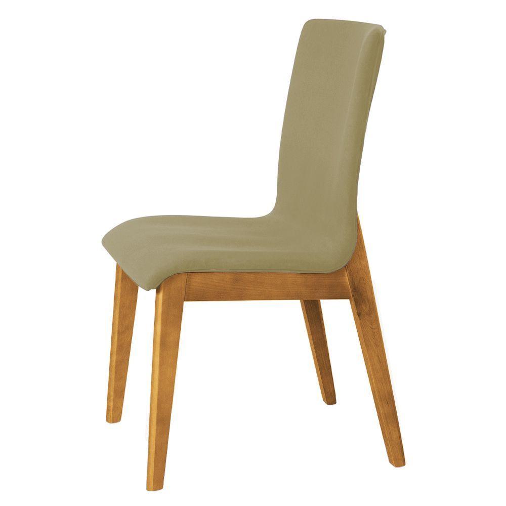 Kit 2 Cadeiras De Jantar Diamante Estofada Em Veludo Bege Base Madeira Maciça Mel