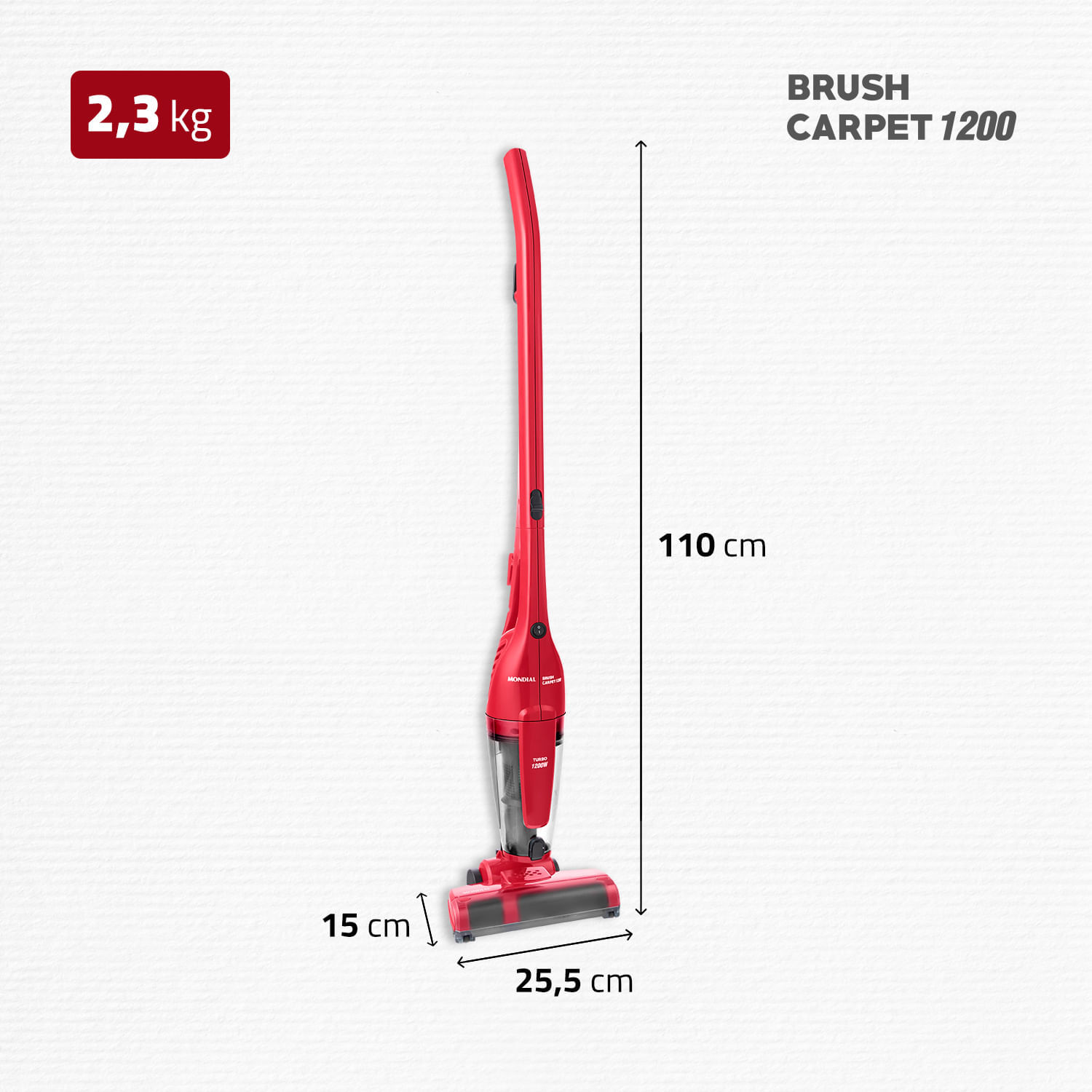 Miniatura Aspirador de Pó Mondial Brush Carpet 1200 AP-25 ASPIRADOR PO-127V-VERMELHO