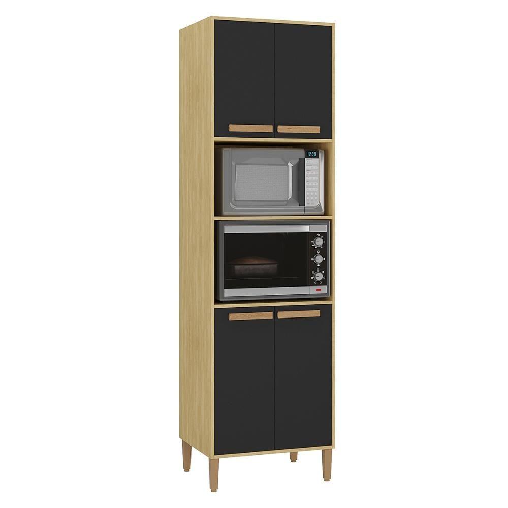 Miniatura Armario Cozinha Paneleiro Munique Com 4 Portas Wood Madeirado/preto Fosco