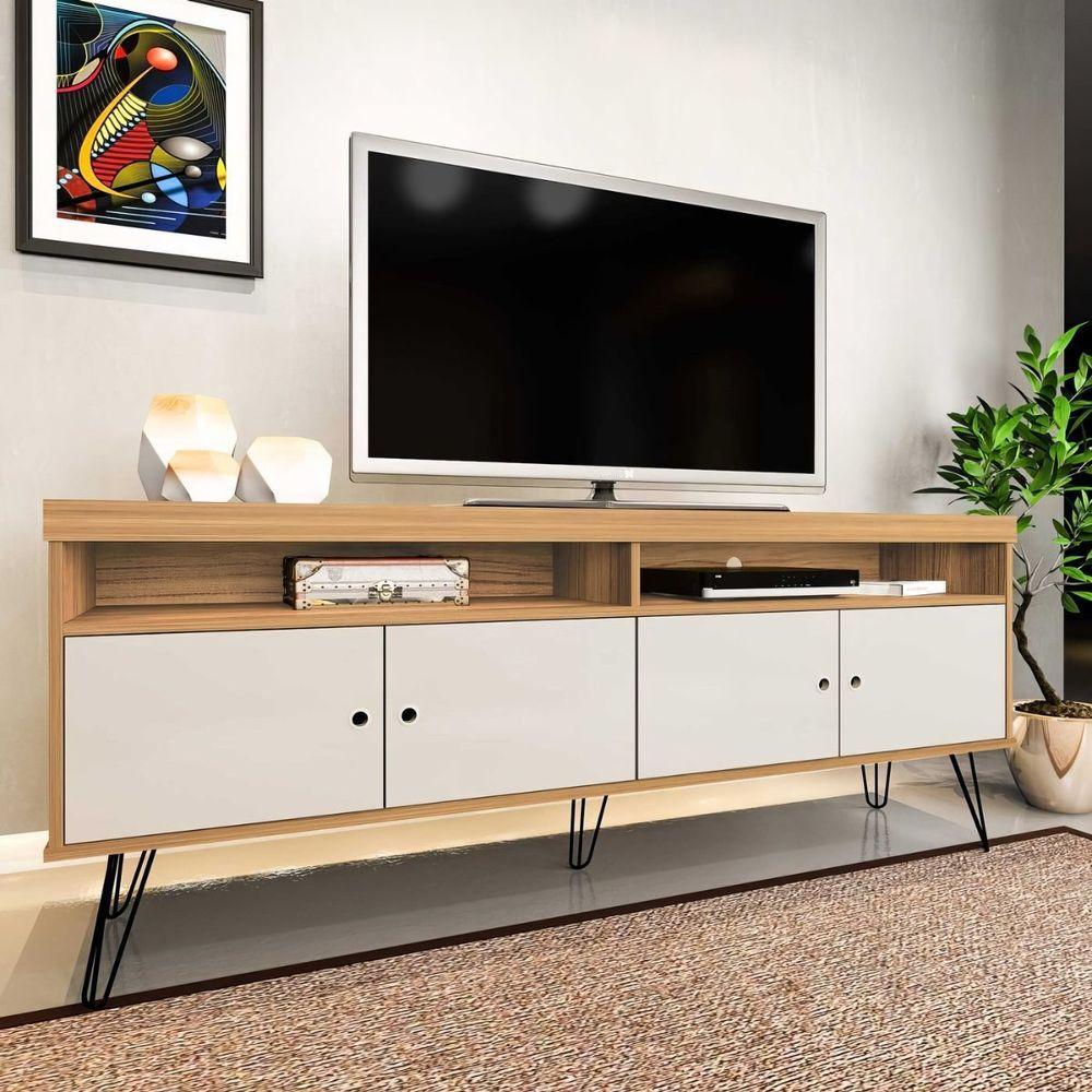 Miniatura Rack Para Tv Até 65 4 Portas 2 Prateleiras E Nichos Liberty Carvalho off White