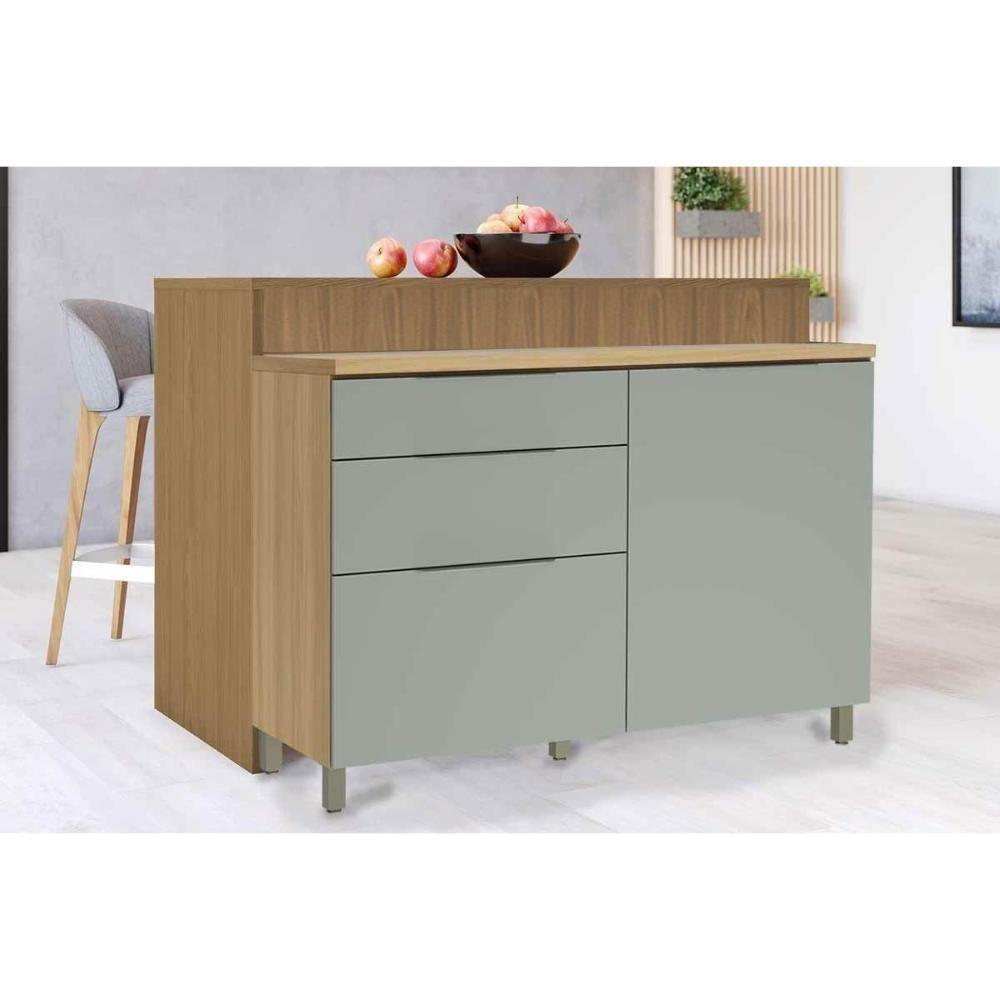Miniatura Balcão Ilha Cozinha Gourmet Marquesa Com 1 Porta E 3 Gavetas 120cm Nature Verde