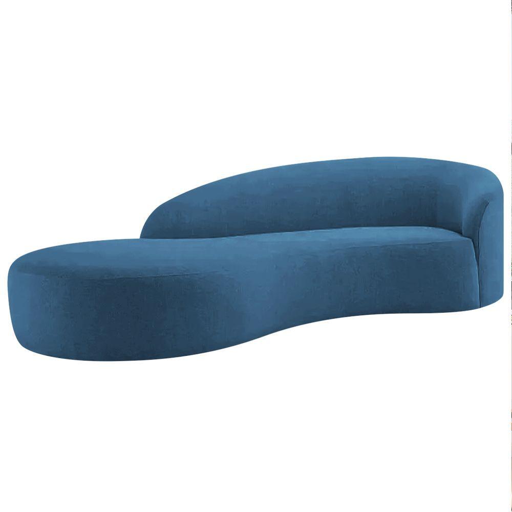 Miniatura Divã Recamier Orgânico França 200cm Lado Esquerdo Linho - Amarena Moveis Cor Azul Royal