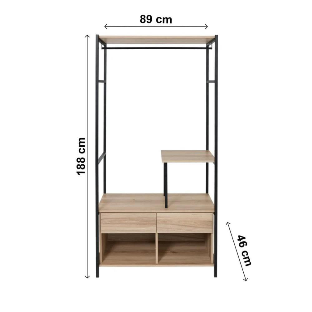Miniatura Guarda Roupa Closet 2 Gavetas 2 Nichos Madri Ciplafe Carvalho Montreal