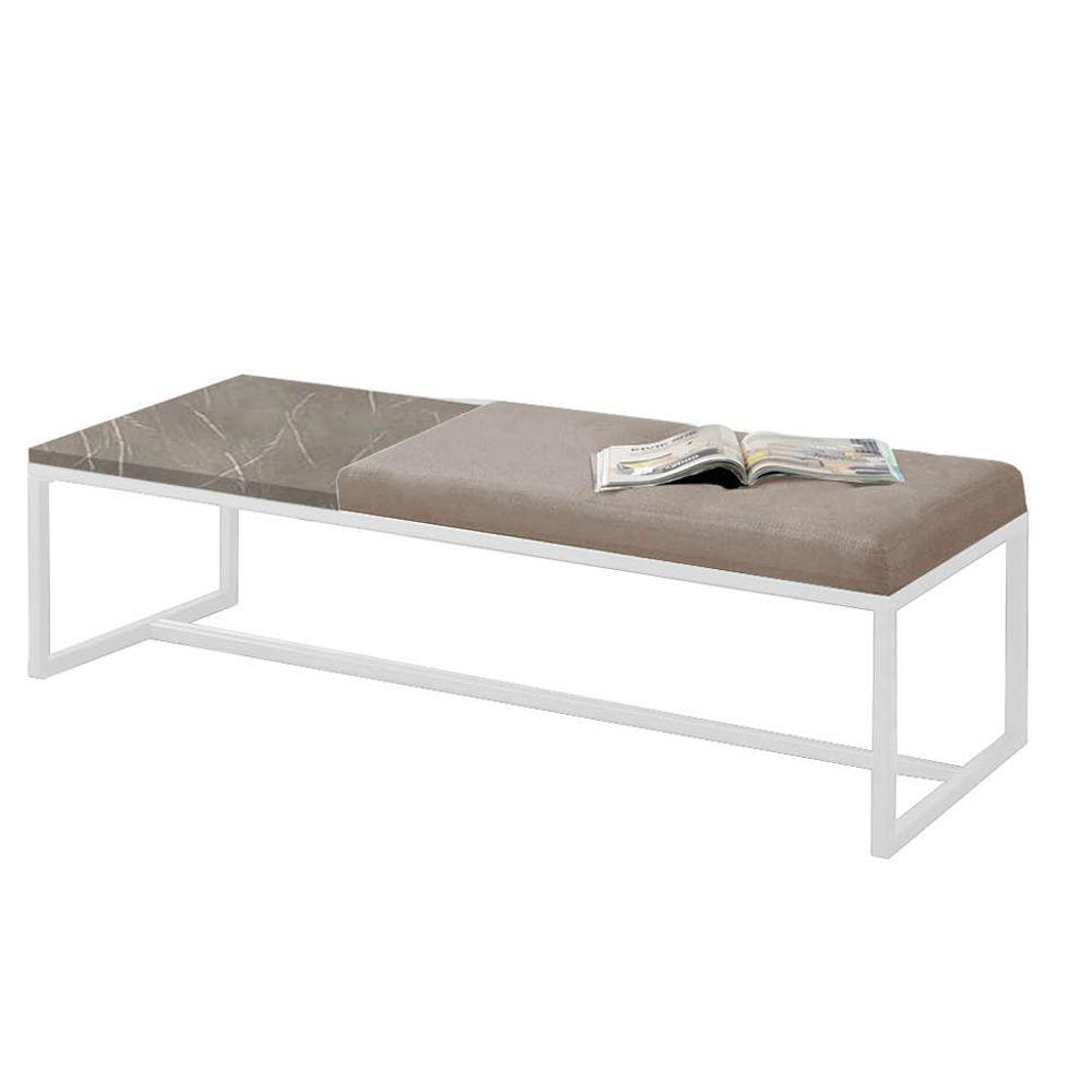 Miniatura Calçadeira Recamier Londres 160cm Branco Suede Bege Mdf Marmorizado - Ahazzo Móveis