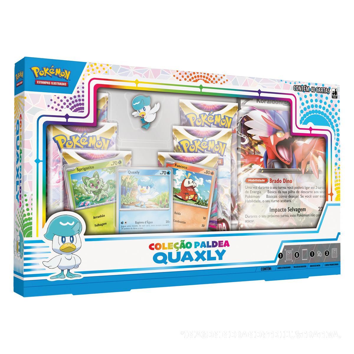 Miniatura Box Pokemon Coleção Paldea Quaxly - 003 40 Cartas Copag