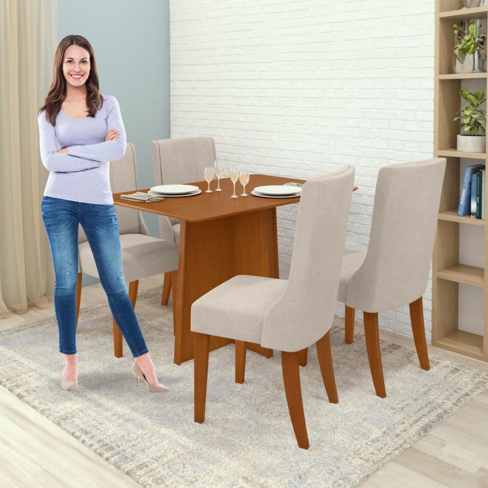 Miniatura Conjunto Mesa 120cm Celebrare Tampo Mdf no Glass e 4 Cadeiras Celina Frassino/ Creme