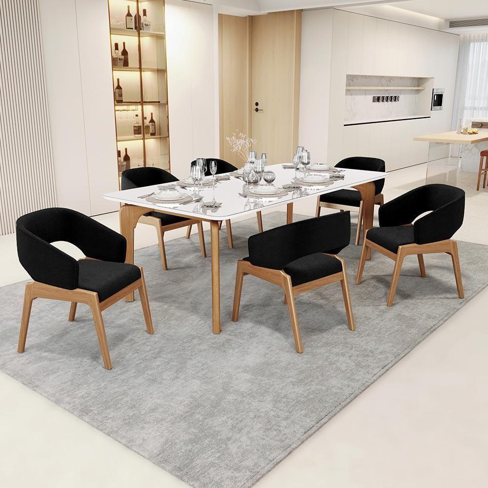 Kit 03 Cadeiras De Jantar E Estar Living Estofada Lince L02 Bouclê Preto