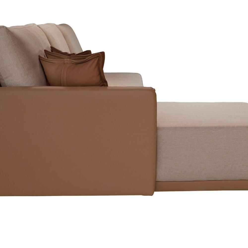 Miniatura Sofá Versalhes com Chaise 280cm com Detalhes em Courino Bege