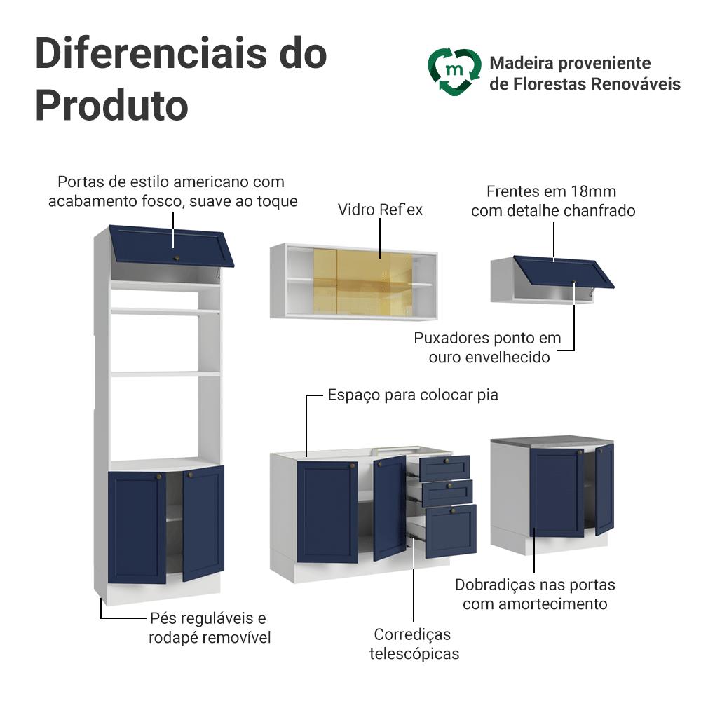 Armário de Cozinha Completa 270 cm Branco/Azul Vik Madesa 02 Branco/Azul