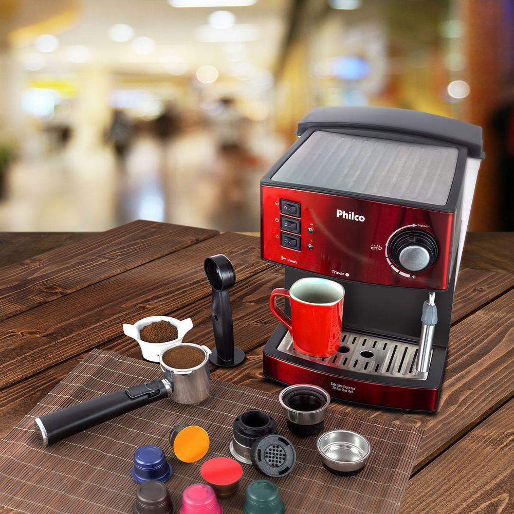 Cafeteira Expresso & Cápsulas Philco 20 Bar Inox Red PCF24 110V