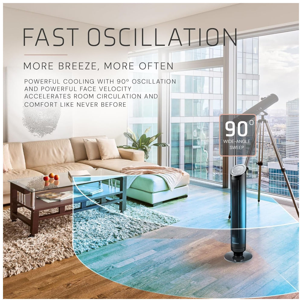 Ventilador de Torre, Estilo Moderno com Controle Remoto, Distância Máxima do Ar 8 Metros, 4 Velocidades, Temporizador de 24H e Oscilação de 90°, 110V 110v