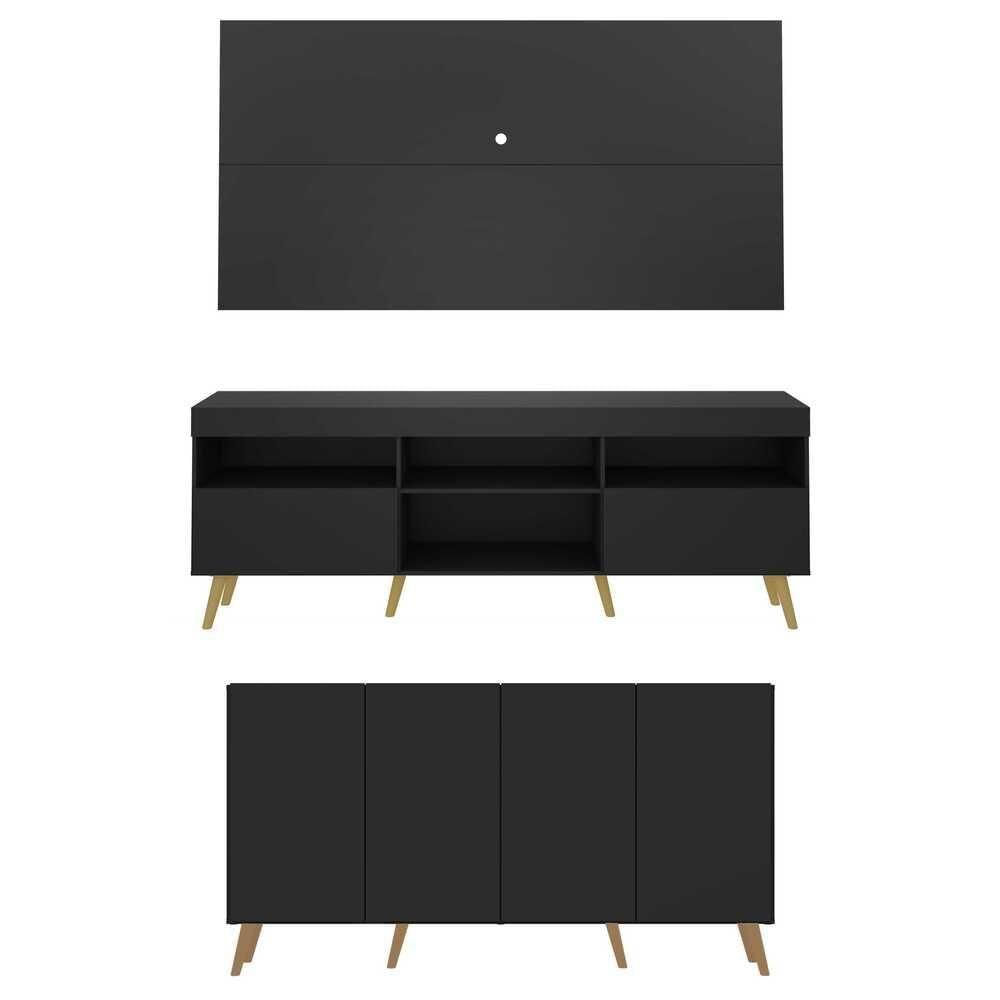 Miniatura Conjunto Sala De Estar Rack/painel Tv/aparador Multimóveis Sofia Preto/natural