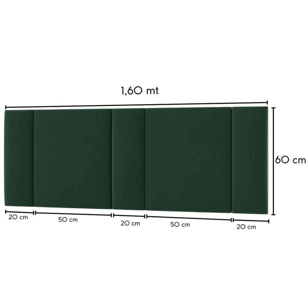 Miniatura Cabeceira Estofada Cama Casal Queen Size Led Moderna 160 Cm Veludo Verde