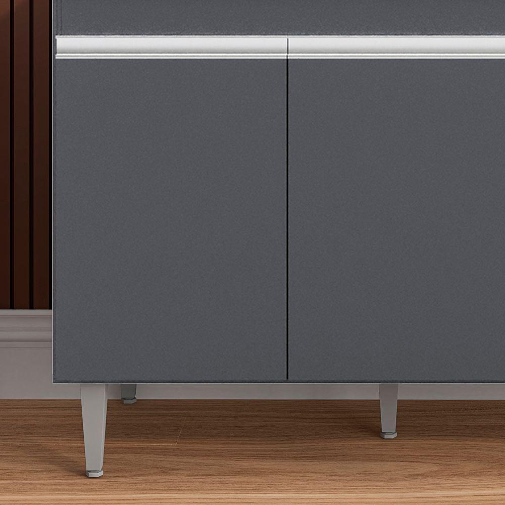 Balcão De Cozinha Com Pia Inox 120cm 3 Portas Manu Cinza - Ajl Móveis