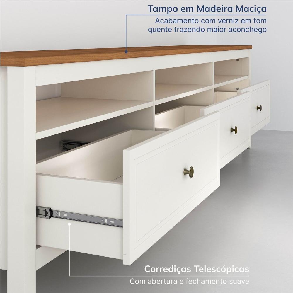 Rack para Tv 75 Polegadas 3 Gavetas 210cm Ananda Cabecasa Madeiramadeira Off-white/Mel