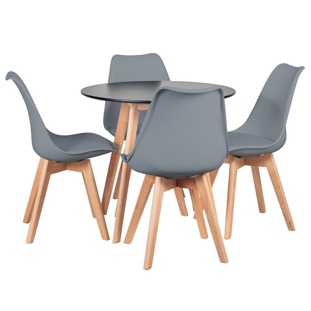 Miniatura Mesa Leda 80 Cm Preto + 4 Cadeiras Leda Cinza Escuro Mesa Preto Com Cadeiras Cinza Escuro