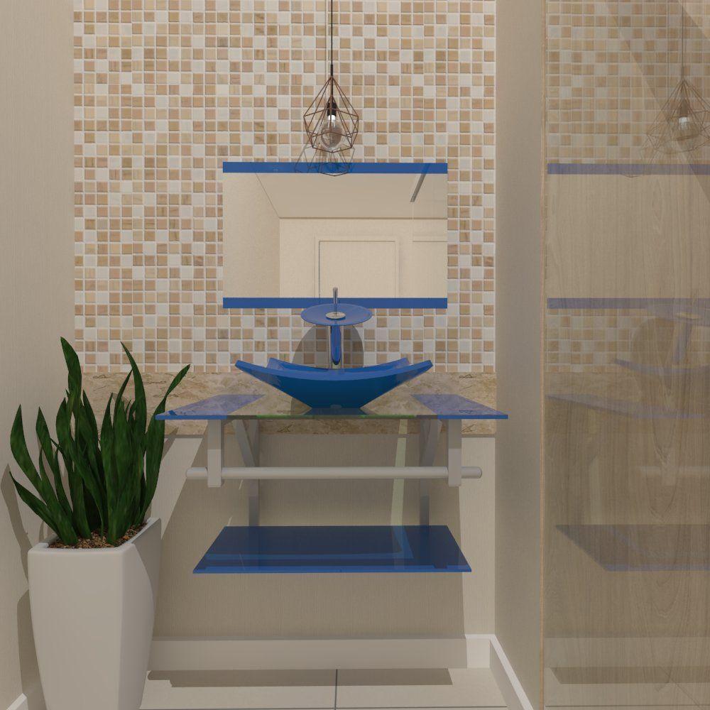 Miniatura Gabinete De Vidro 70cm Ac Cuba Quadrada Azul