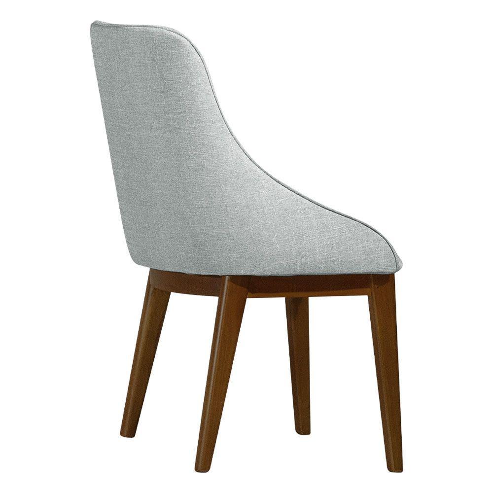 Miniatura Kit 4 Cadeiras De Jantar Elisa Nobre Estofada Liso Linho Cinza Base Madeira Maciça Imbuia