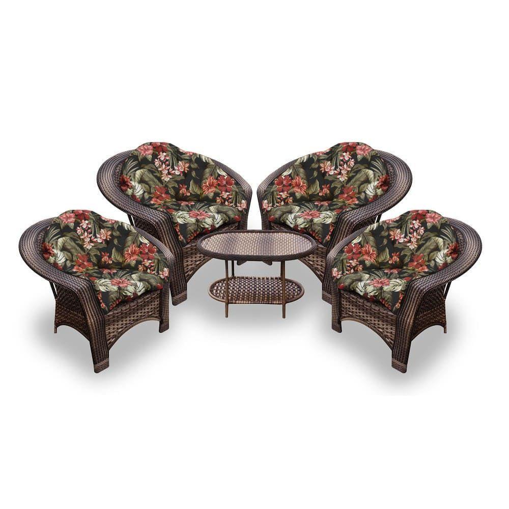 Miniatura Conjunto De Poltronas Fibra Sintética 19 - 4 Poltronas + 1 Mesa Centro - Tecido Maui Preto
