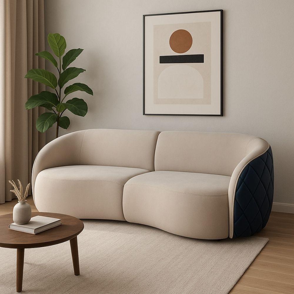 Miniatura Sofá Organico Modulado Bipartido Curvo 318cm 3 Lugares Viena Linha Premium Veludo E Courino
