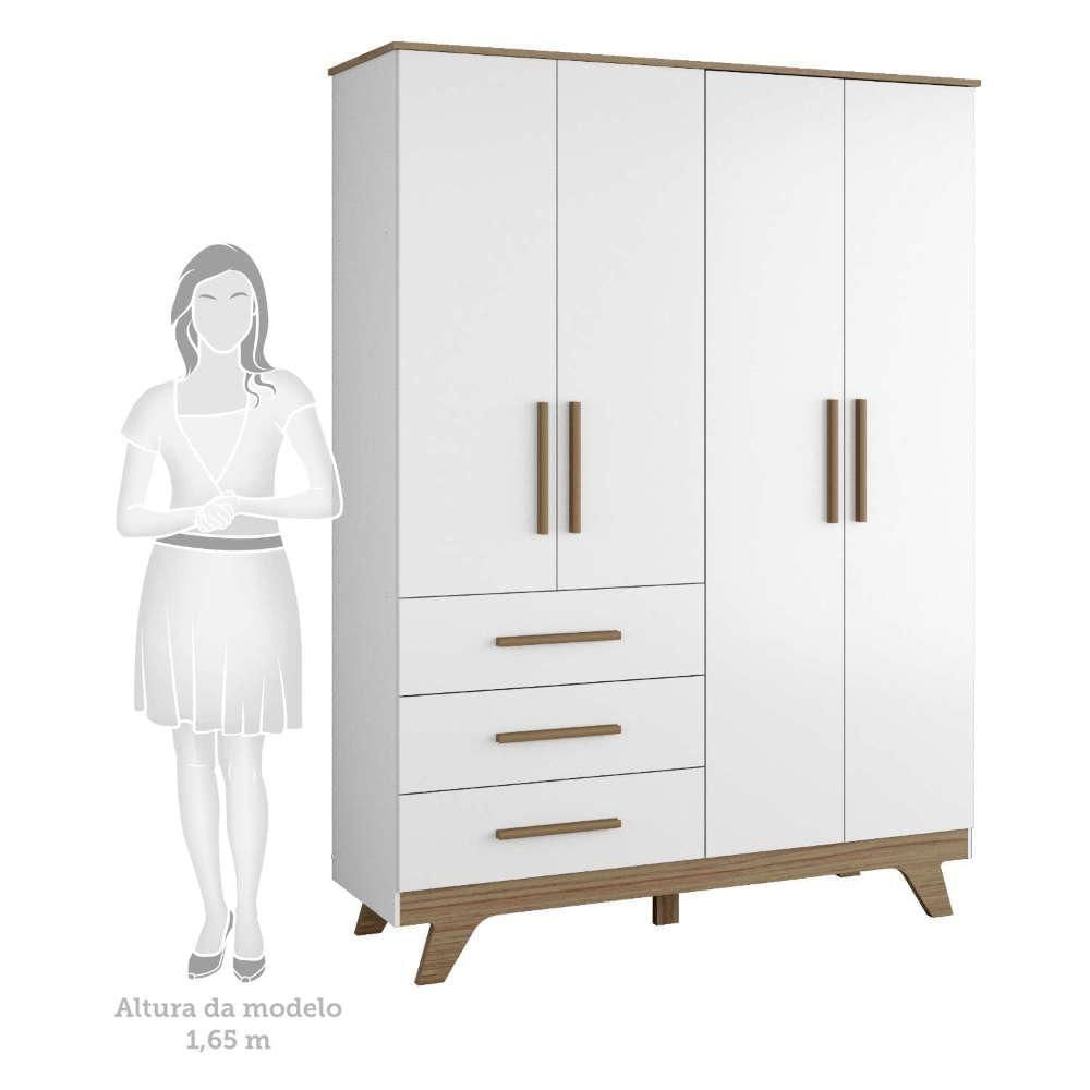 Miniatura Quarto De Bebê Com Guarda Roupa 4 Portas Com E Berço Retrô Moveis Peroba Branco Brilho/carvalho