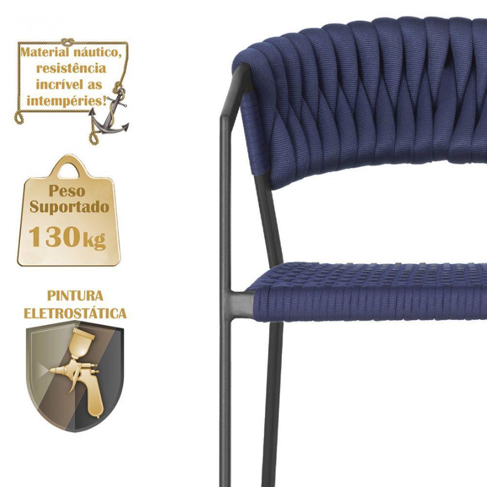 Miniatura 5 Cadeiras Atenas Tricô Náutico E Alumínio Proteção Uv Preta Azul