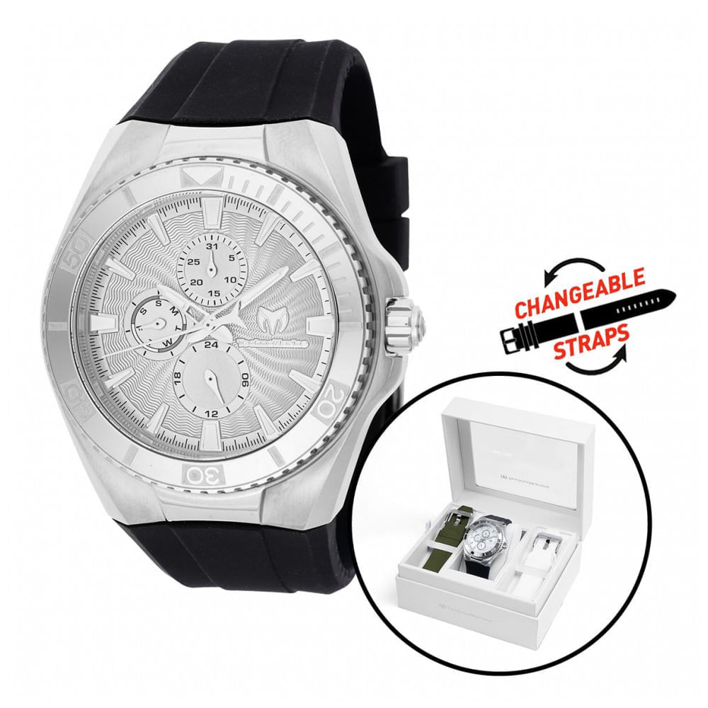 Miniatura Relógio TechnoMarine Cruise California Masculino 45mm, Preto, Branco, Verde com Pulseira Intercambiável TM124016