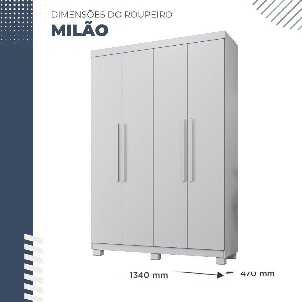 Miniatura Guarda Roupa Milão 4 Portas 3 Gavetas Em Mdp Benetil Móveis Branco