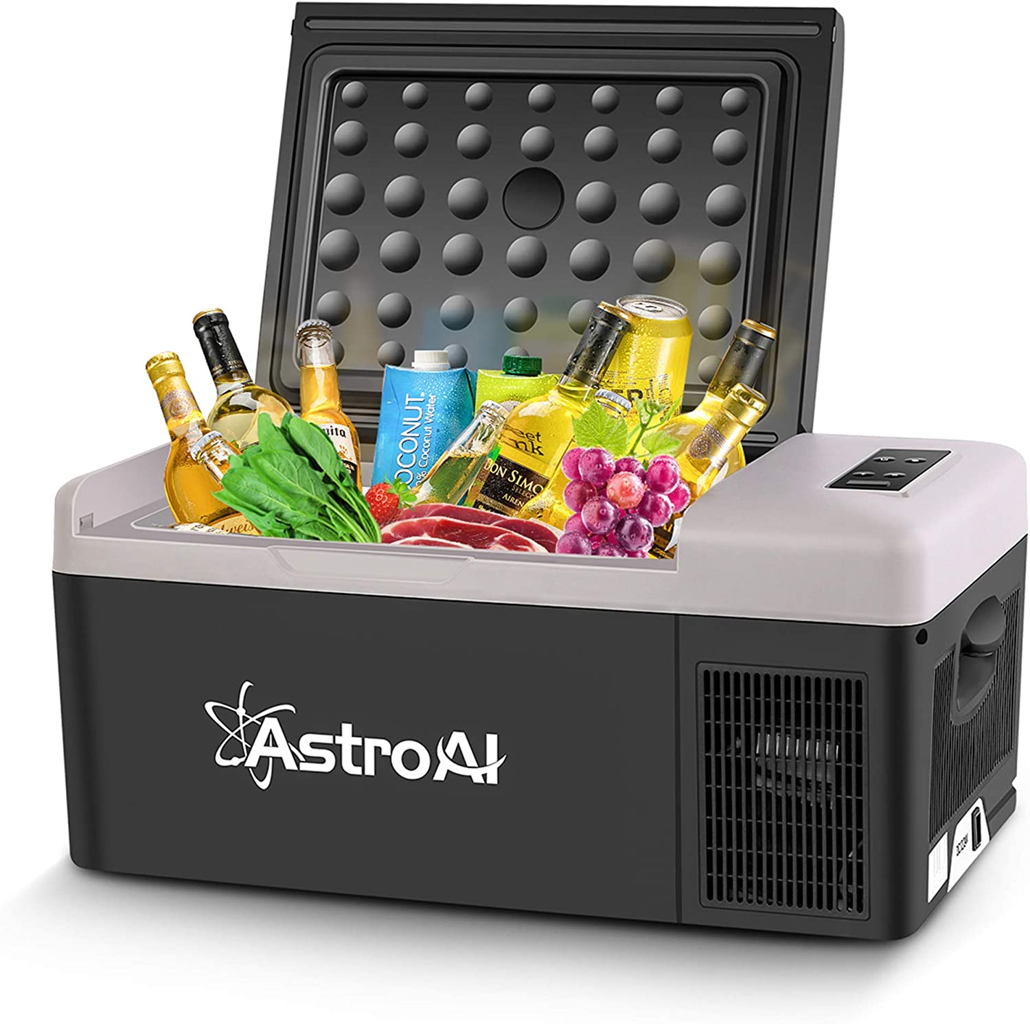 Miniatura Mini Geladeira Freezer Automotiva AstroAI Portátil 12 24V DC e 100 240 V AC 15L Preto